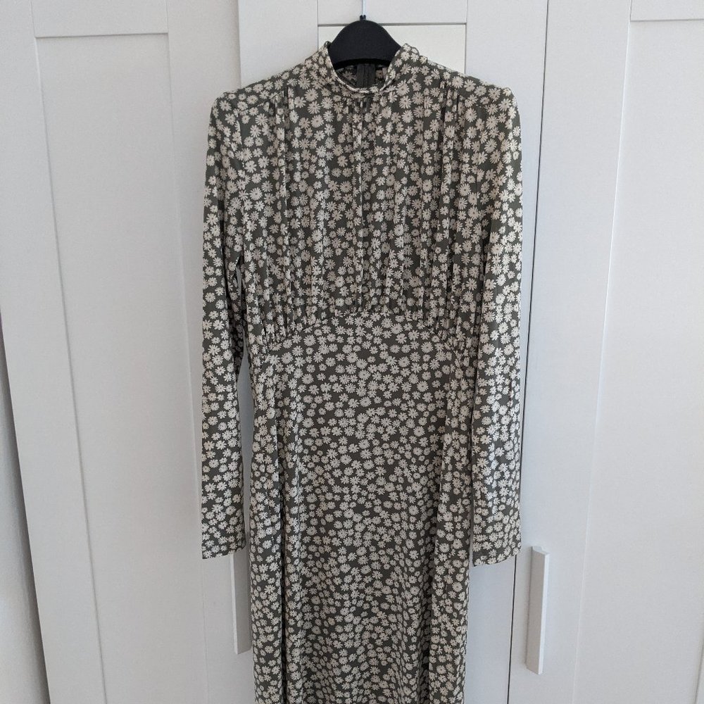 Mango Floral High Neck Dress with Leg Slit